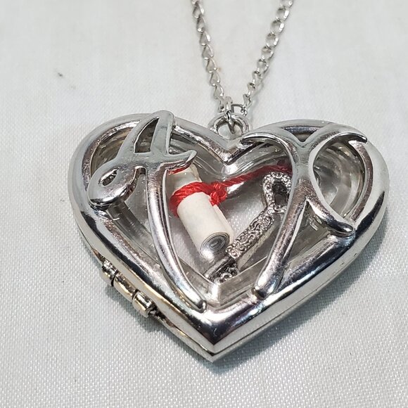 Silver Heart Shape Locket Necklace with floating tiny charms within - Picture 11 of 12
